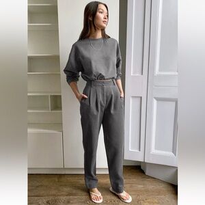 Aritzia Babaton Region Cinchable Cropped Crewneck Sweatshirt in Mineral Grey L